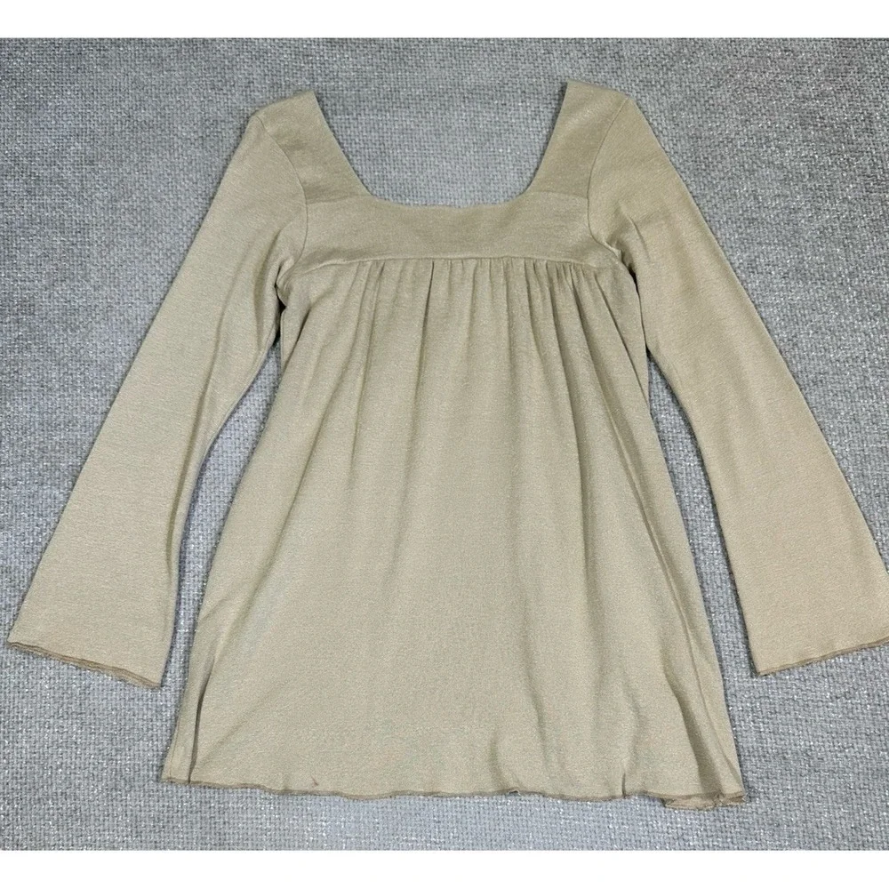 Michael Stars Top Womens OS Gold Square Neck Babydoll Tunic Shimmery Y2K - Picture 2 of 10
